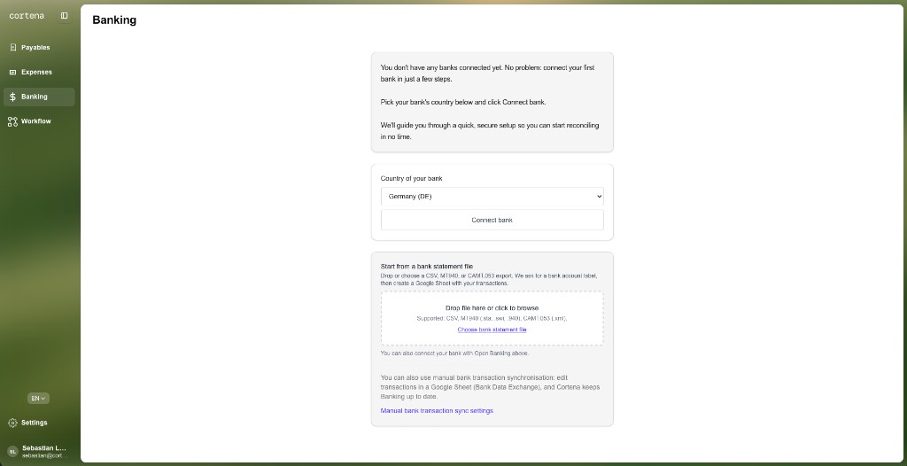 Banking empty state: upload a statement file