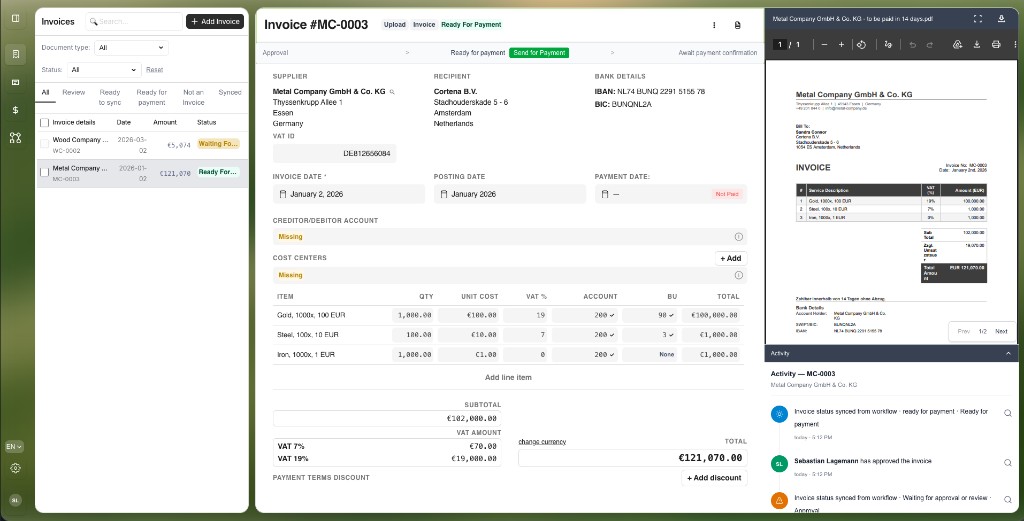 Invoice ready for payment before Embat hand-off